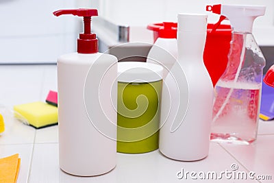 Assortment of household cleaning products Stock Photo