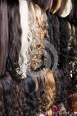 Assortment of human hair extensions Stock Photo