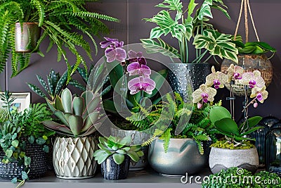 Assortment of indoor potted plants Stock Photo