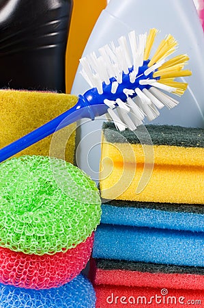 Assortment of means for cleaning Stock Photo