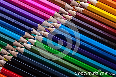 Assortment of multicolored wooden crayons Stock Photo