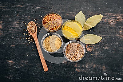 Assortment of mustard in sauces. Spices Stock Photo