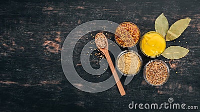 Assortment of mustard in sauces. Spices Stock Photo