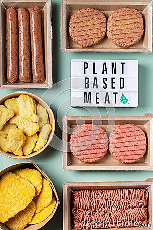 Variety of plant based meat, food to reduce carbon footprint Stock Photo