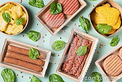 Variety of plant based meat, food to reduce carbon footprint Stock Photo