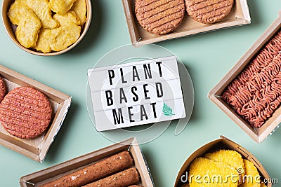 Variety of plant based meat, food to reduce carbon footprint Stock Photo