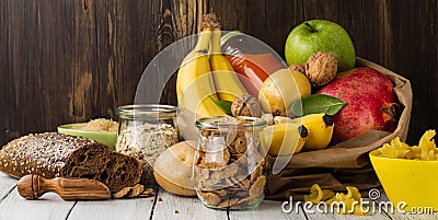 Assortment of products rich of carbohydrates Stock Photo