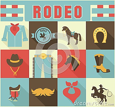 Assortment of Rodeo Themed Icons Vector Illustration