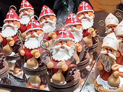 Assortment of Santa Claus shaped chocolate sweets Stock Photo
