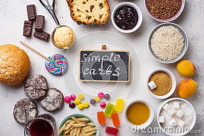 Assortment of simple carbohydrates food Stock Photo