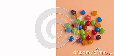 Assortment of small colored candies - Text space Stock Photo