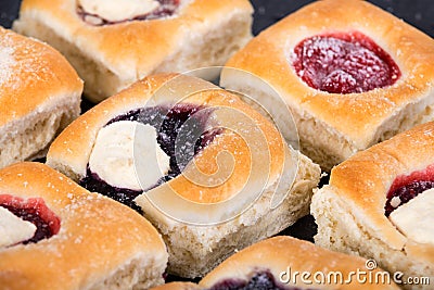 Assortment of sweet Kolache, Czech pastry cakes Stock Photo