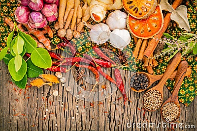 Assortment of Thai food Cooking ingredients spice taste ,health Stock Photo