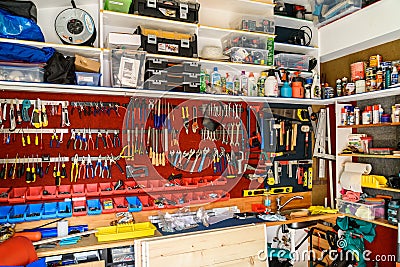 Assortment Of Tools In Tool Shed Workshop Editorial Stock Photo