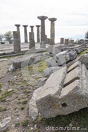 Assos Ancient City Drone shooting, Assos Behramkale, Canakkale Turkey. Stock Photo