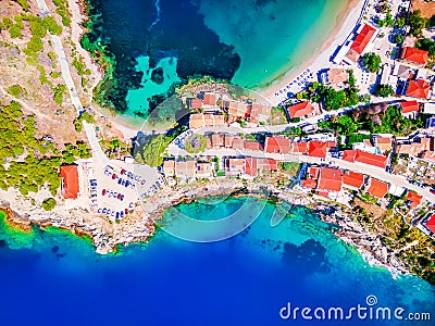 Assos, Greece. Picturesque village on the idyllic Kefalonia, Greek Islands and Ionian Sea Editorial Stock Photo