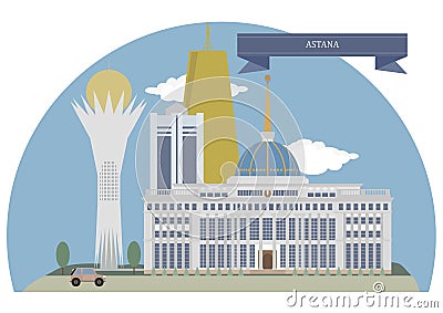 Astana, capital of Kazakhstan. Famous places Vector Illustration