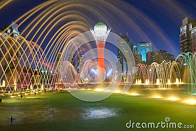 Astana cityscape. Colorful fountains Editorial Stock Photo