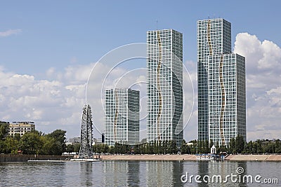 Astana, Kazakhstan, August 4 2018: Skyline of downtown Astana with modern skyscraper and Yesil River during the summer Editorial Stock Photo