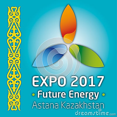 ASTANA, KAZAKHSTAN / JUNE 2017 - Expo 2017 and Kazakhstan flags and symbols Cartoon Illustration