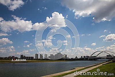 Astana, Kazakhstan. 27.08.2016. karaotkel bridge near embankment Editorial Stock Photo