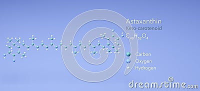 astaxanthin molecule, molecular structures, c40h52o4 3d model, Structural Chemical Formula and Atoms with Color Coding Stock Photo