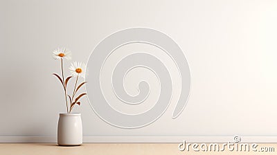 Minimalist Empty Room Scene With White Vase And Flowers Stock Photo