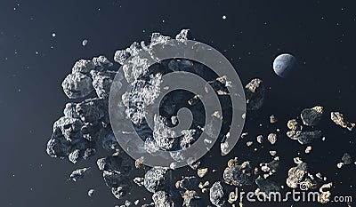Asteroid Belt. Comets and asteroids on the edge of our solar system Cartoon Illustration