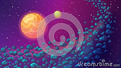 Asteroid belt in space. Cosmic cartoon background Vector Illustration