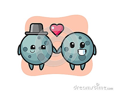 Asteroid cartoon character couple with fall in love gesture Vector Illustration