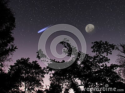 Asteroid or comet DA14 in the night sky scene Stock Photo