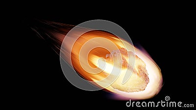 Asteroid, fall of comet to earth, Armageddon disaster, danger meteorite. Huge fiery comet is flying in space towards Earth. 3d Stock Photo