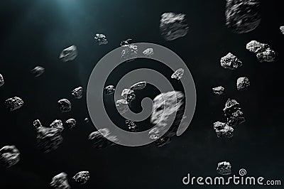 Asteroid field and nebula Stock Photo