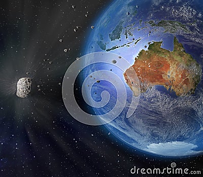 Asteroid Flying By Earth Cartoon Illustration