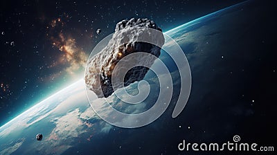 Asteroid or meteor fly to the earth, disaster, creative fantasy science Stock Photo