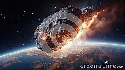 Asteroid or meteor fly to the earth, disaster, creative fantasy science Stock Photo