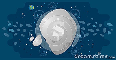 Asteroid mining concept vector illustration poster, natural resources space business industry. Vector Illustration