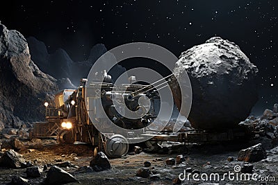 asteroid pieces being collected by robotic device Stock Photo