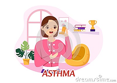 Asthma Disease Vector Illustration with Human Lungs and Inhalers for Breathing in Healthcare Flat Cartoon Hand Drawn Landing Page Vector Illustration