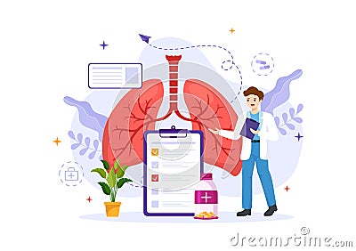 Asthma Disease Vector Illustration with Human Lungs and Inhalers for Breathing in Healthcare Flat Cartoon Hand Drawn Landing Page Vector Illustration