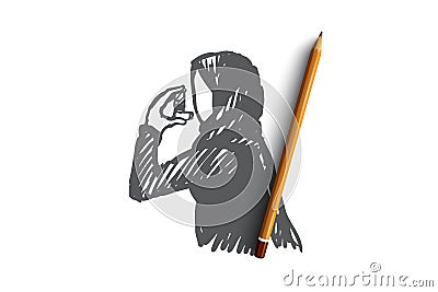 Asthma, inhaler, health, Islam, hijab concept. Hand drawn isolated vector. Vector Illustration