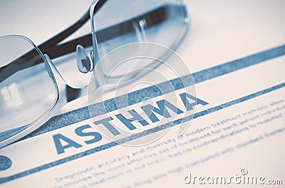 Asthma. Medical Concept on Blue Background. 3D Illustration. Stock Photo