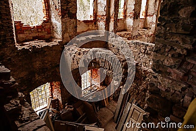 Ð¡astle interiors, brick walls, restoration works, Ruins of Horni Hrad, gothic and renaissance or neo-renaissance fragments, Editorial Stock Photo