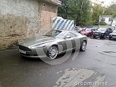 Aston Martin DB9 in the Moscow courtyard Editorial Stock Photo