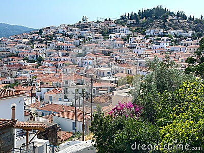 Astonishing view from Clock Tower of Poros Stock Photo