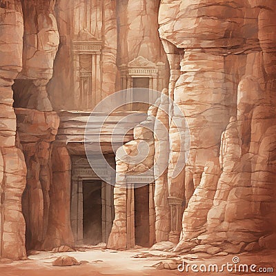 Astonishing Wallpaper: Sanctuary in Sandstone - Carved Temple Entrances in Ancient Sandstone Cliffs Stock Photo