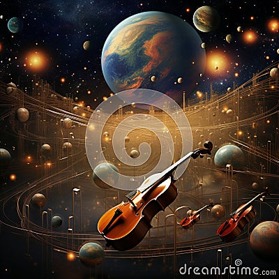 Astonishing Wallpaper Stellar Orchestra: Planets and Stars as Musical Notes Stock Photo