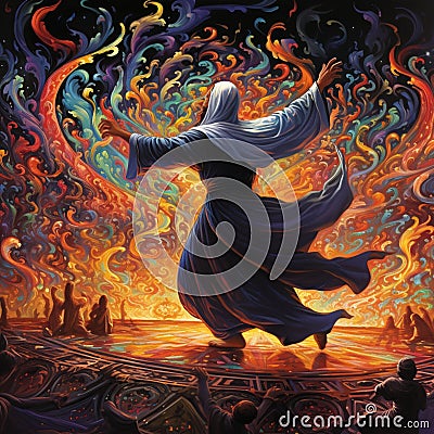 Astonishing Wallpaper: Sufi Swirls - Whirling Dervishes Lost in a Trance of Divine Love Cartoon Illustration