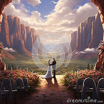 Astonishing Wallpaper: Valley of Vows - A Couple Taking Wedding Vows in a Scenic Religious Spot Stock Photo