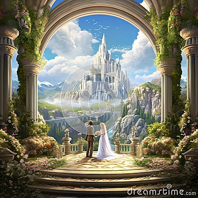 Astonishing Wallpaper: Valley of Vows - A Couple Taking Wedding Vows in a Scenic Religious Spot Stock Photo